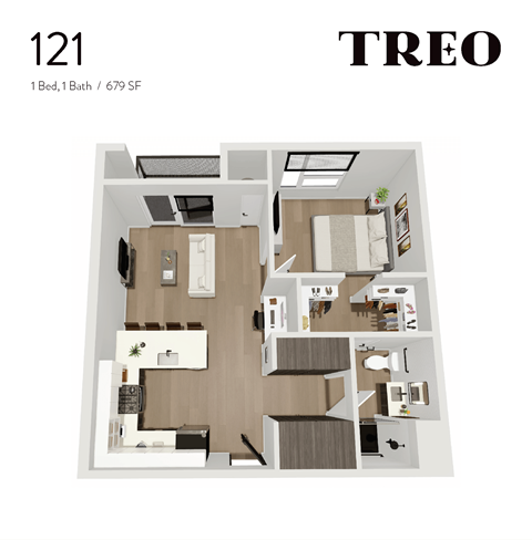 Floor plan for 1 bed, 1 bath